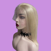 613 Blonde 13 x 4 Swiss Lace Front 12A Human Hair Bob Wig 180% Density